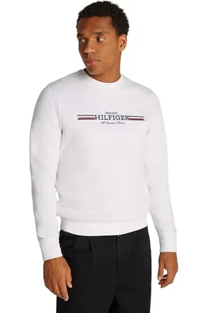 Tommy Hilfiger Męska bluza z kapturem HILFIGER W PASKI MW0MW35530, Biały, S, , S