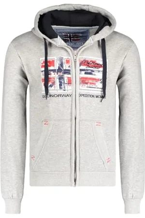 Geographical Norway Ginam Męska bluza z kapturem kangurka z kapturem - Bluza z logo bluza z kapturem ciepły długi rękaw - męska wiosna lato jesień zima (jasnoszary granatowy 2XL),