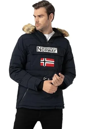 Geographical Norway Coconut Men Parka, długa, ciepła, jesienno-zimowa, wodoodporna kurtka z kapturem, outdoorowa futrzana kurtka wiatrówka, męska (granatowa M), , M