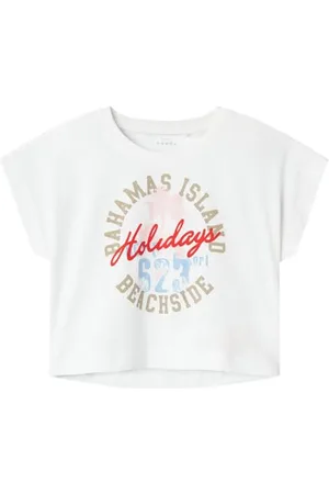 NAME IT NKFVILMA CAPSL Crop Top F1 NOOS, Jasna biel/nadruk: bahamy, 116 cm