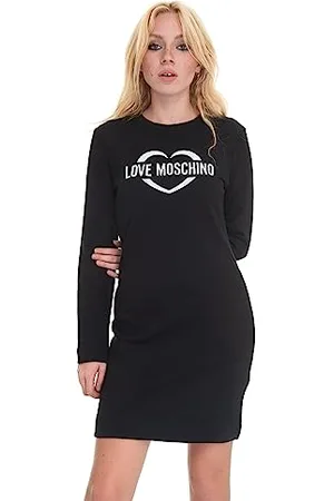 Moschino Damska sukienka z długim rękawem z nadrukiem holograficznym w sercu, , 42