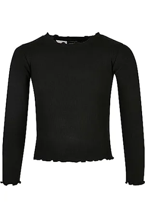 Urban classics Dziewczęca koszulka z krótkim rękawem, krój slim fit z falowanymi obszyciami, dostępny w 3 kolorach, rozmiary 110/116-158/164, , 134 cm