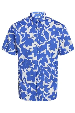 JACK&JONES JUNIOR Jorjoshua Aruba AOP Shirt SS Jnr dziecięca koszulka z krótkim rękawem, Błyszczący niebieski/Aop: abstrakcyjny, 128