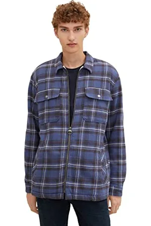 TOM TAILOR Męskie Overshirt kurtka z wzorem w kratkę 1032386, , XS