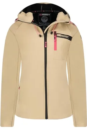 Geographical Norway Tendresse damska kurtka softshellowa z kapturem, wodoodporna kurtka outdoorowa, wiatroszczelna, aktywności na świeżym powietrzu, wędrówki na narty, jesień, zima, wiosna (beżowa