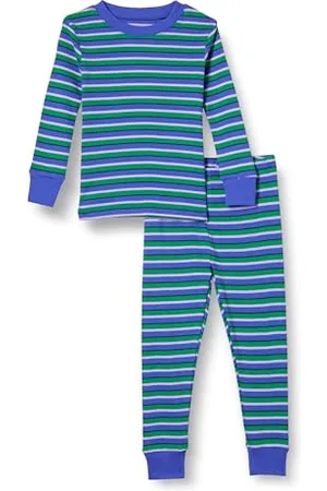 Amazon Bawełniane zestawy piżam dla małych dzieci, unisex, niebiesko-zielone paski, XS