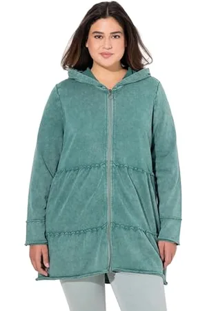 Ulla Popken Damska kurtka z kapturem, duże rozmiary, duże rozmiary, długa bluza z kapturem, styl vintage, linia A, kaptur, , 54-56