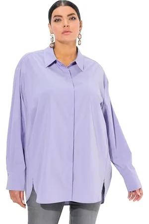 Ulla Popken Damska bluzka koszulowa, duże rozmiary, plus size, guziki z masy perłowej, oversize, kołnierzyk koszuli, długi rękaw, , 58-60