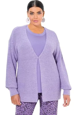 Ulla Popken Damski duży rozmiar, duże rozmiary, plus size, kardigan z cekinami, oversize, prążkowany, dekolt w serek, , 54-56