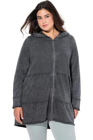 Ulla Popken Damska kurtka z kapturem, duże rozmiary, duże rozmiary, długa bluza z kapturem, styl vintage, linia A, kaptur, , 46-48
