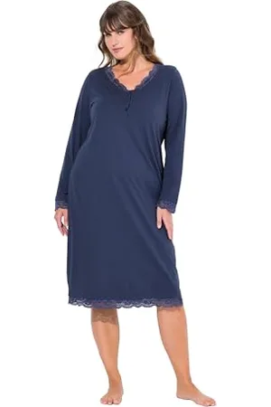 Ulla Popken Damska koszula nocna Nachthemd, Spitze, V-Ausschnitt, Langarm Night Shirt, , 54