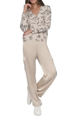 DKNY Damski sweter, logo z dekoltem w serek, , XS, , XS