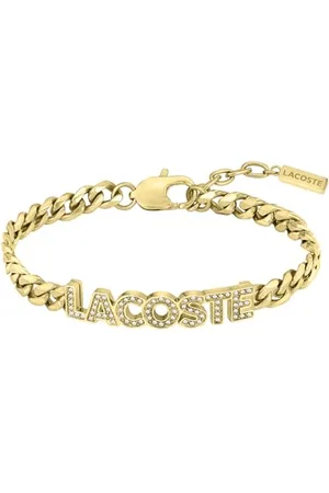 Lacoste Damska bransoletka łańcuszkowa z kolekcji SCRIPT ozdobiona kryształkami - 2040063, Jeden rozmiar, Stal nierdzewna, Bez kamieni szlachetnych