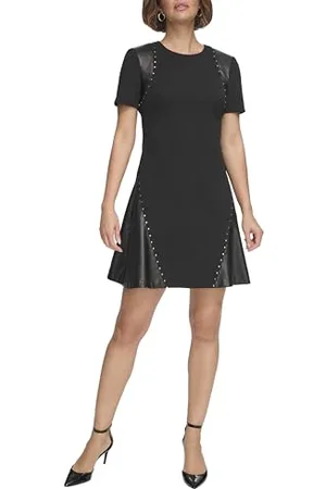 DKNY Damska L/S Pleated Shirts Dress, , 32