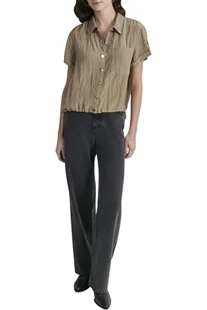 DKNY Damska bluza/koszula, S/S TECH Crinkle DRA, taupe, XXS, , XXS