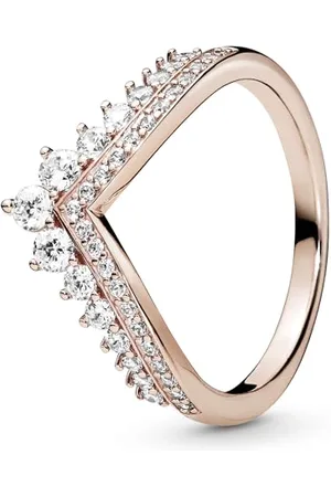PANDORA Prinzessin-Wishbone Ring in Roségold mit 14 Karat rosévergoldete Metalllegierung und Cubic Zirkonia Steinen Timeless Collection, Größe 52