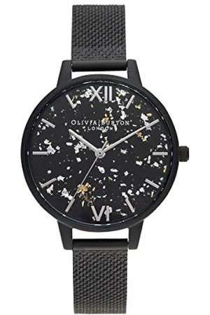 Olivia Burton Analogowy Zegarek Kwarcowy dla Kobiet z Czarną Bransoletą ze Stali Nierdzewnej, OB16GD16