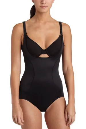 Maidenform Damskie body modelujące sylwetkę z otwartym biustem, Czarny, S