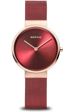Bering Zegarek na rękę, uniseks, analogowy, kwarcowy, z bransoletką ze stali nierdzewnej Taśma 31 mm czerwony