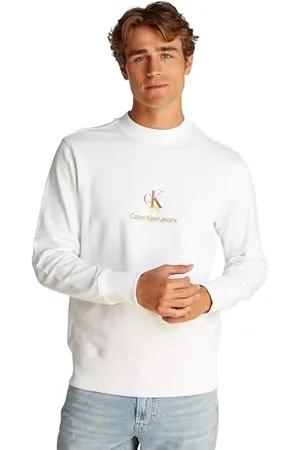 Calvin Klein Męskie logo Shadow Crew Neck J30J327470, biały (jasnobiały), L, , L
