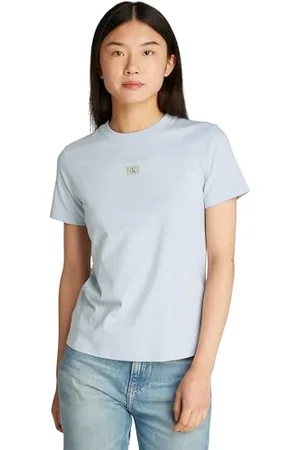 Calvin Klein CK JEANS Damska tkana etykieta regularna koszulka J20J225243, niebieska (Niagara Mist), M, , M