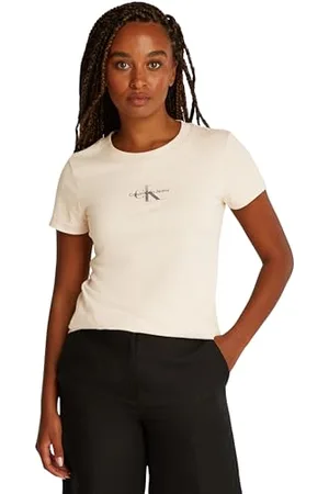 Calvin Klein CK JEANS Damska GRADIENT MONOLOGO SLIM TEE J20J225252, Beżowa (Brazylijski Piasek), L, , L