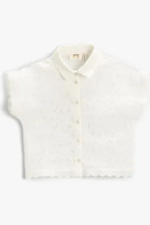Koton Girls Scalloped Crop Oversize koszulka z krótkim rękawem, , 5-6 Lata