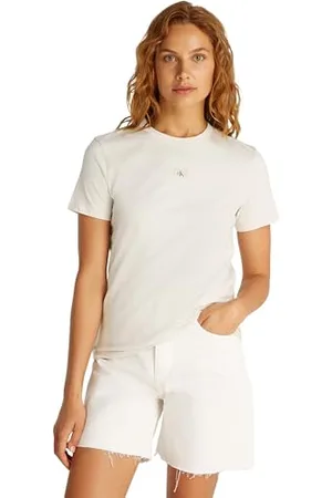Calvin Klein CK JEANS Damska tkana etykieta regularna koszulka J20J225243, beżowa (kreda), 3XL, , 3XL