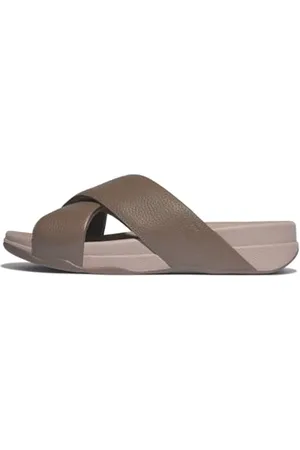 FitFlop Surfer Męskie Tumbled-Leather Cross Slides Sandal, , 9 UK, , 9 UK Wide