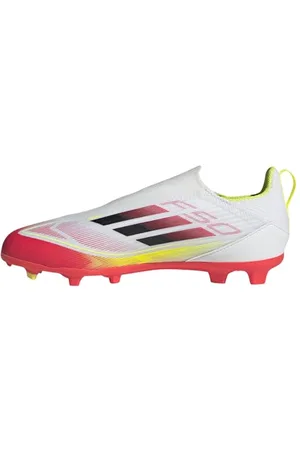 adidas Uniseks - dzieci F50 LEAGUE Laceless Football boots FG/MG Kids, Cloud White/Core Black/Solar Yellow, 35 EU