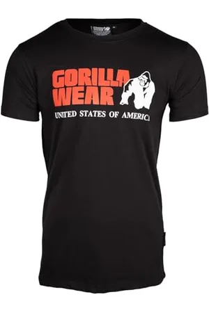 Gorilla Wear Klasyczna koszulka – czarna – klasyczna górna część z logo do uprawiania sportu, na co dzień, trening, bieganie, jogging, wygodny, normalny krój, lekka, z bawełny, swoboda ruchów, duża