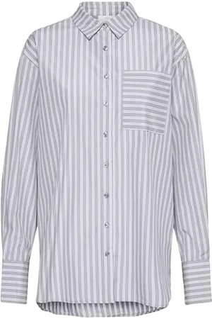 Kaffe Koszula damska Oversized Striped Długie Rękawy Button Up Rozprzestrzeniający Kołnierz, , 36