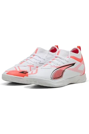 PUMA Buty piłkarskie Ultra 5 Match IT + MID JR, białe czarno-świecące czerwone, 4 UK, Biały Czarny Świecący Czerwony, 4 UK