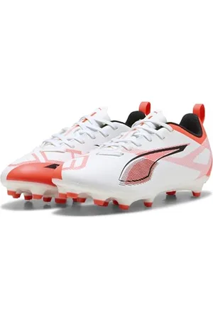 PUMA Unisex dziecięce buty piłkarskie Ultra 5 Play Fg/Ag Jr, Biały Czarny Świecący Czerwony, 34.5 EU