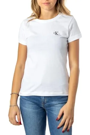 Calvin Klein Jeans S/S dzianinowe topy jasnobiałe, , 3XL duże rozmiary wysoki
