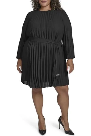 DKNY Damska sukienka L/S Pleated A-line, , 52 Duże rozmiary