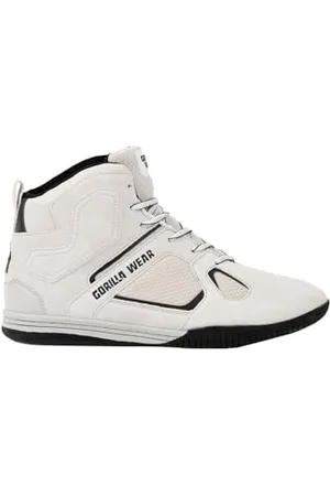 Gorilla Wear Bodybuilding Fitness buty Troy High Tops – białe – do uprawiania sportu w czasie wolnym, na co dzień, trening, sznurówki, z logo, wygodne, bardzo mocne trzymanie dla mężczyzn, , 46 EU