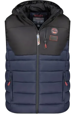 Geographical Norway Vatilo Męska kurtka wiatrówka outdoorowa - Męska kurtka z długim rękawem - Płaszcz przeciwdeszczowy na wędrówki, wiosna, lato, jesień, zima (granatowa, czarna, M), Granatowy