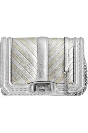 Rebecca Minkoff Damska Chevron Pikowana mała Love Crossbody, srebrna/złota, srebrny/złoty