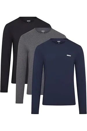 DKNY Męski top z długim rękawem Slim Fit w kolorze granatowym/grafitowym/czarnym z okrągłym dekoltem i markowym logo, 100% bawełna, super miękka i wygodna odzież domowa, , L