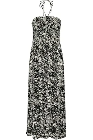 Kaffe Damska sukienka maxi bez ramiączek top Tie Neck A-Line Skirt drukowany, , 36