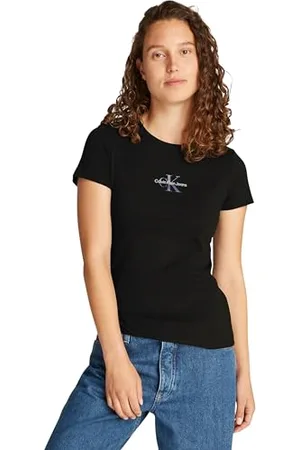 Calvin Klein CK JEANS Damska GRADIENT MONOLOGO SLIM TEE J20J225252, Czarna (Ck Black), M, , M