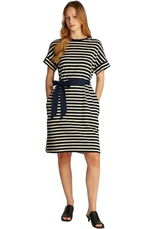 Tommy Hilfiger Damska bawełniana krótka sukienka Interlock WW0WW45183 rozkloszowana sukienka, niebieska, L, Niebieski (Breton Stp N Sky/Country Ivory), L