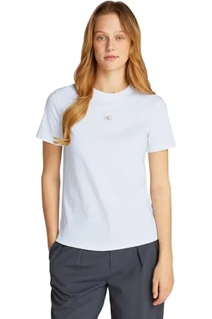 Calvin Klein Jeans Damska tkana etykieta Regular Jersey TEE J20J225084 S/S T-Shirt, biała (jasnobiała), XXL, , XXL