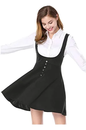 Allegra K Damska sukienka na Halloween z guzikami, rozkloszowana, nad kolano, spódnica na szelkach, , S