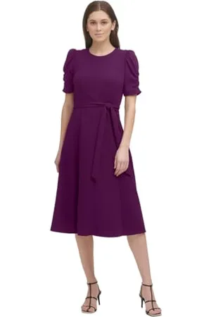DKNY V-Neck Puff Sleeve Sheath Sukienka damska, , 14