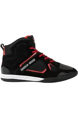 Gorilla Wear Buty kulturystyki Troy High Tops – czarne/czerwone – do uprawiania sportu, na co dzień, do treningu, sznurowadła z logo, wygodne, bardzo mocne trzymanie dla mężczyzn, , 37 EU