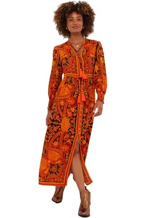 Joe Browns Damska sukienka maxi w stylu boho, zapinana na guziki, z frędzlami, regularna, pomarańczowa, 45, , 44