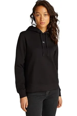 Calvin Klein Jeans Damska WEVEN LABEL REGULAR HOODIE J20J225085 Pulower Bluza z kapturem, Czarna (Ck Black), S, , S