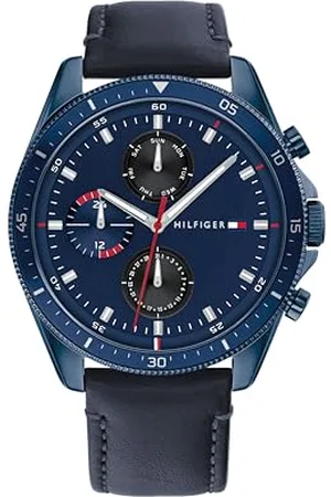 Tommy Hilfiger Analogowy wielofunkcyjny zegarek kwarcowy dla mężczyzn z niebieskim skórzanym paskiem - 1791839, , pasek